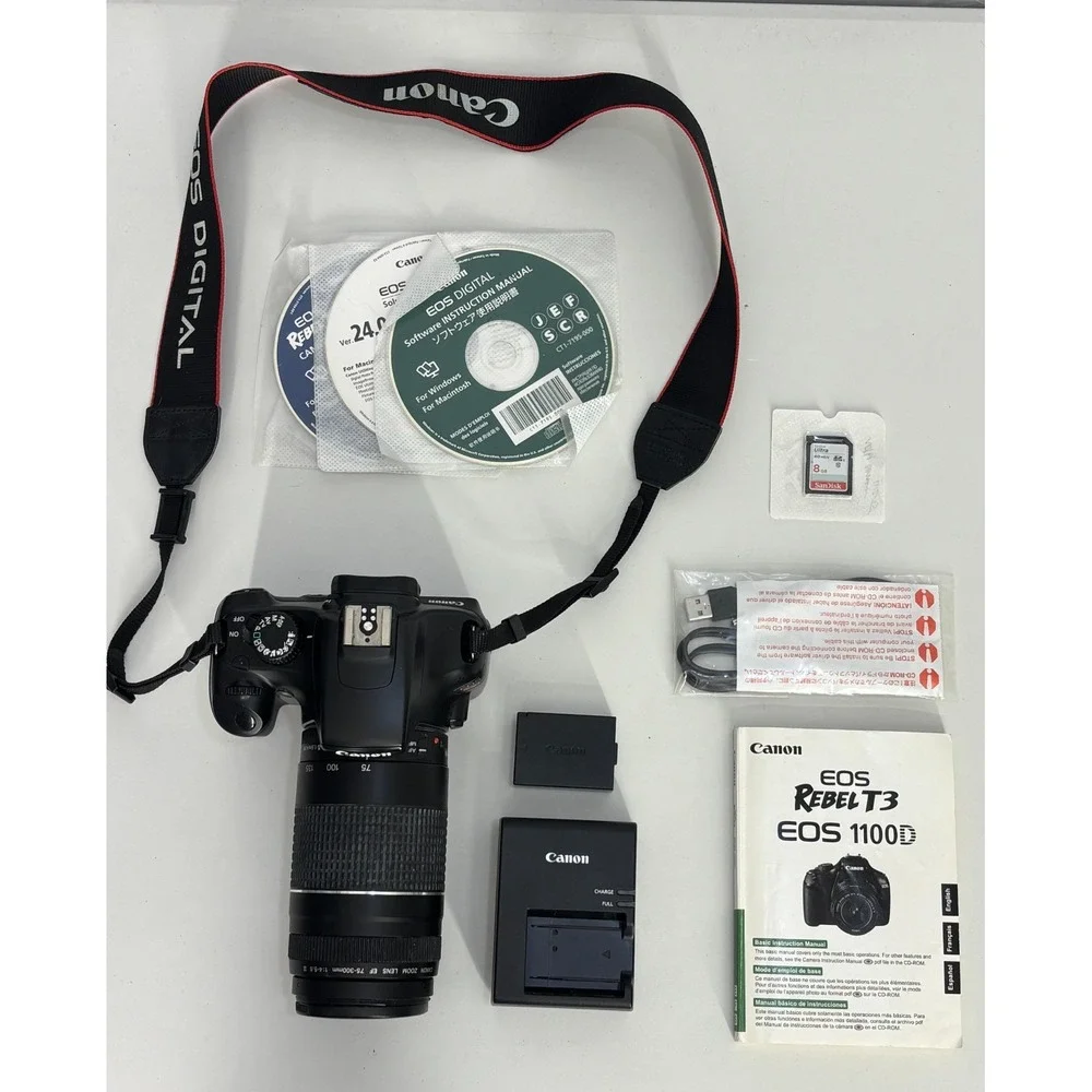 Canon EOS Rebel T3 12.2 MP DSLR Camera W/Telephoto Zoom Lens & Battery Black